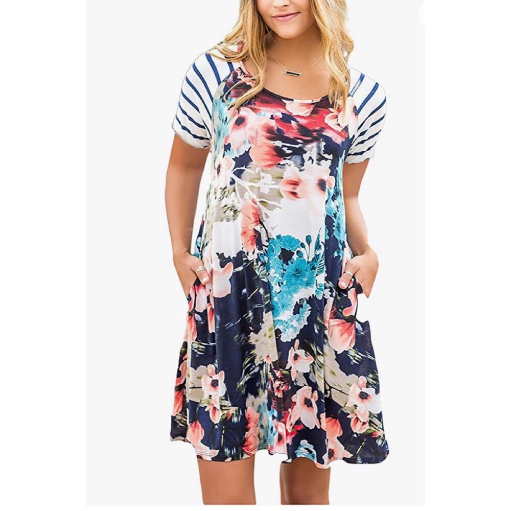 New Women’s Floral A-line T-shirt Midi dress M